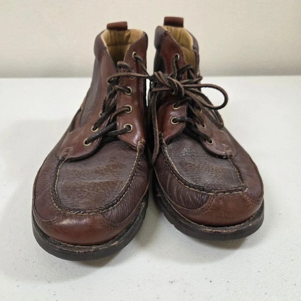 LL Bean Mens Brown Leather Chukka Boat Boots Moc Toe Lug Sole Size 11 D 214479